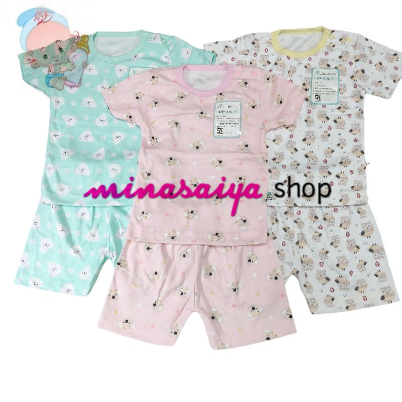 LITTLE OWL Setelan Bayi SNI Lengan Pendek Kancing Pundak 0 - 2 tahun