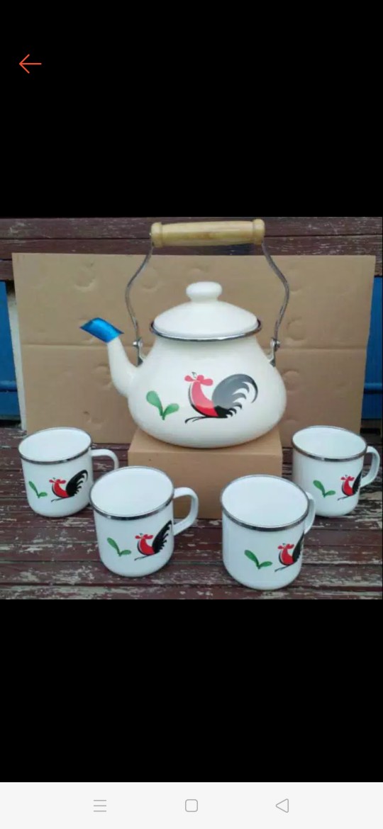 Teko Enamel 2,5f Ayam + 4 Mug