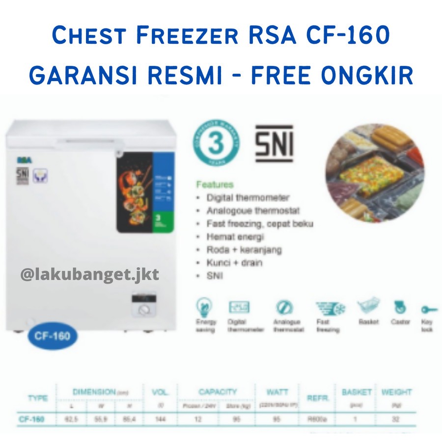 Chest Freezer RSA CF-160 / Freezer Box RSA CF160 / Freezer  RSA 144 Liter