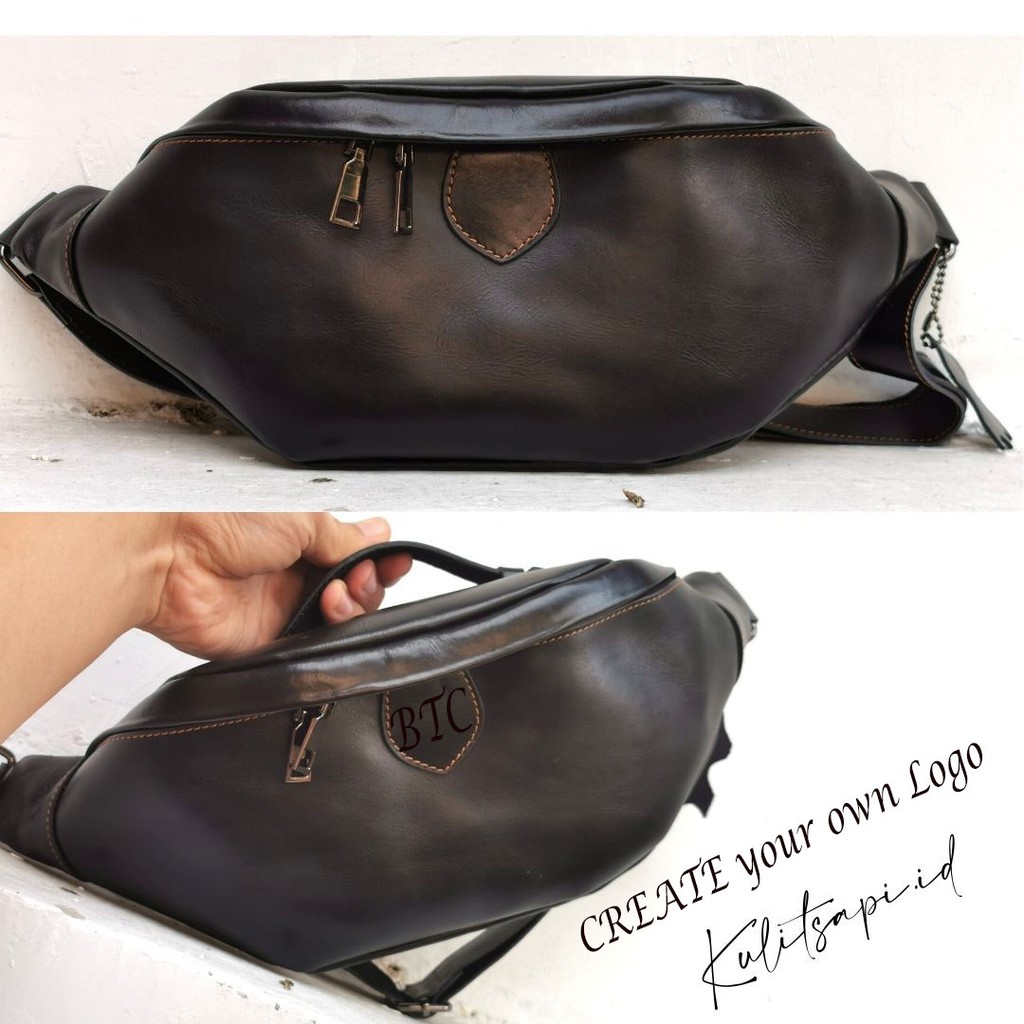 Tas kulit asli selempang pria Waist bag