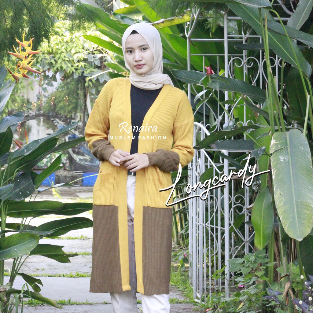 Baju Wanita Cardigan Rajut Panjang Longcardy strip RENAIRA 04-5
