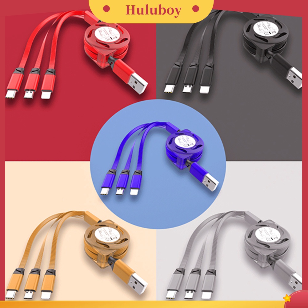 3 in 1 Kabel Pengisian Daya Mini Model Kepang Teleskopik Tipe C Micro USB Untuk iPhone Android