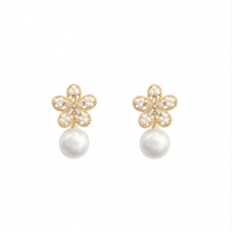 Anting Mutiara Besar Bentuk Bunga Gaya Vintage Untuk Wanita
