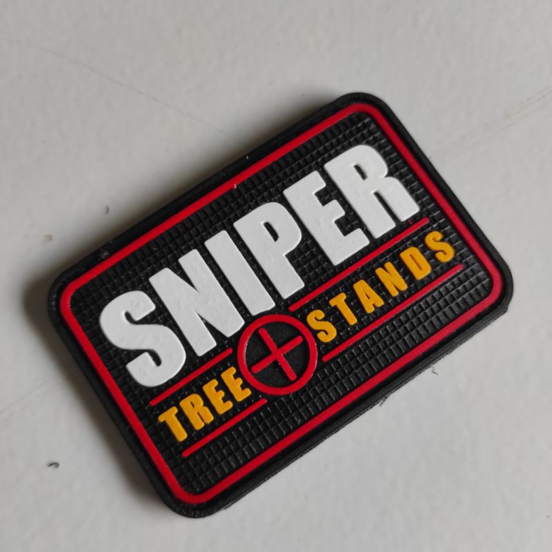 PATCH RUBBER SNIPER TULISAN PUTIH TREE STANDS/TEMPELAN EMBLEM KARET VELCRO TACTICAL