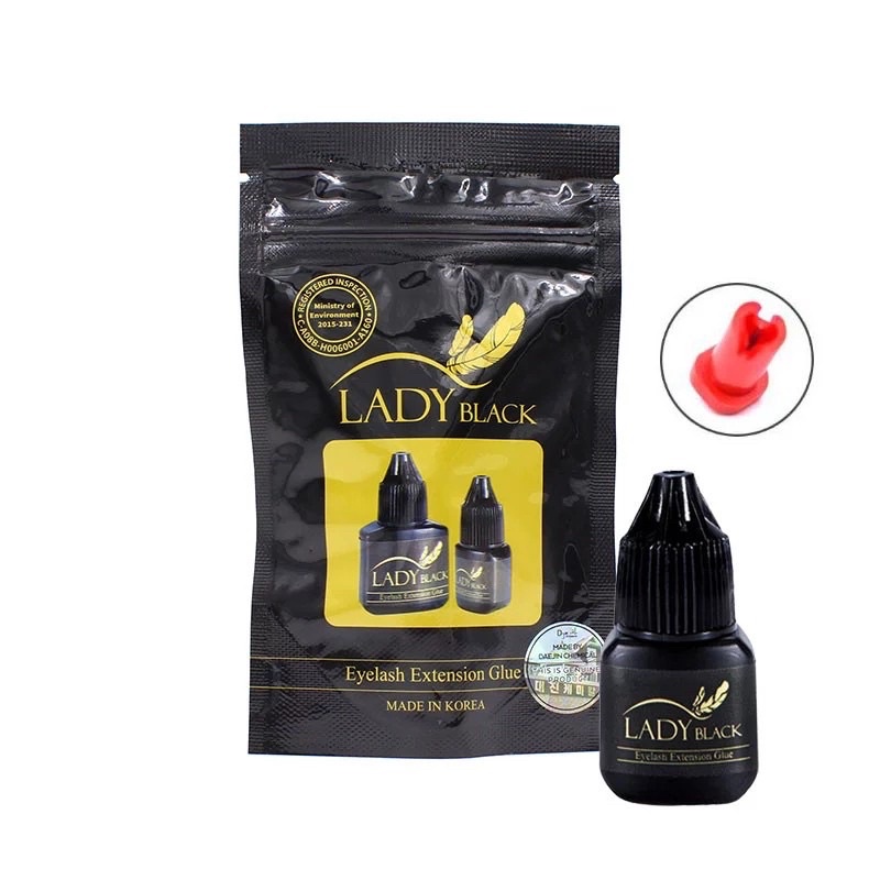 LADY BLACK GLUE 5ML WITH SEAL (PAKAI PLASTIK POUCH) ORIGINAL KOREA  LADY BLACK GLUE 5ML WITH POUCH FOR EYELASH EXTENSION / lady black glue termurah ORIGINAL seal (pakai pelastik) eyelash extensions tanam bulu mata lem ladyblack