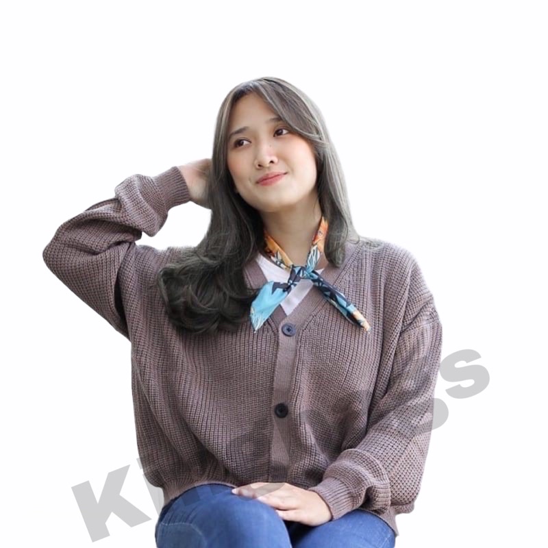 Cardi Jinmi Cardy rajut wanita lengan balon panjang murah import korea premium wolly crop