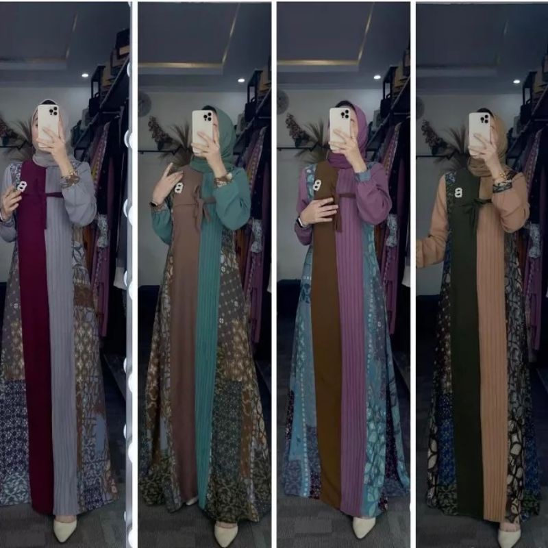Shintia Dress By Madinah New Lusy Gamis Prada Crape mix Wolly crape Premium Gamis Kekinian terlaris