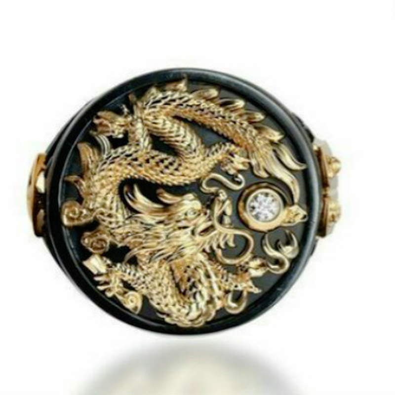 HITAM Cincin Bentuk Naga Warna Emas Gaya Hip Hop Untuk Pria
