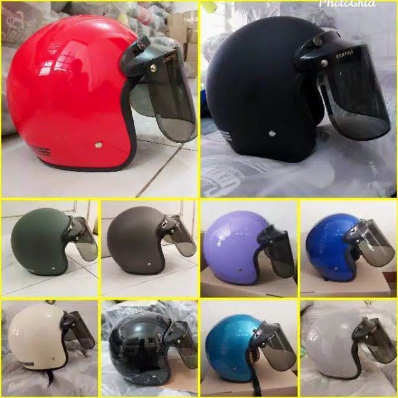 HELM BOGO GARIS CLASSIC sudah termasuk KACA DATAR free PACKING