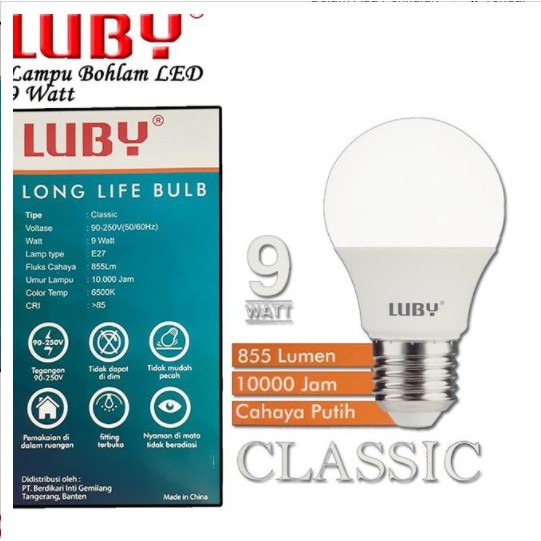 Luby Classic 9w Lampu Bohlam LED 9 Watt Bulb PUTIH