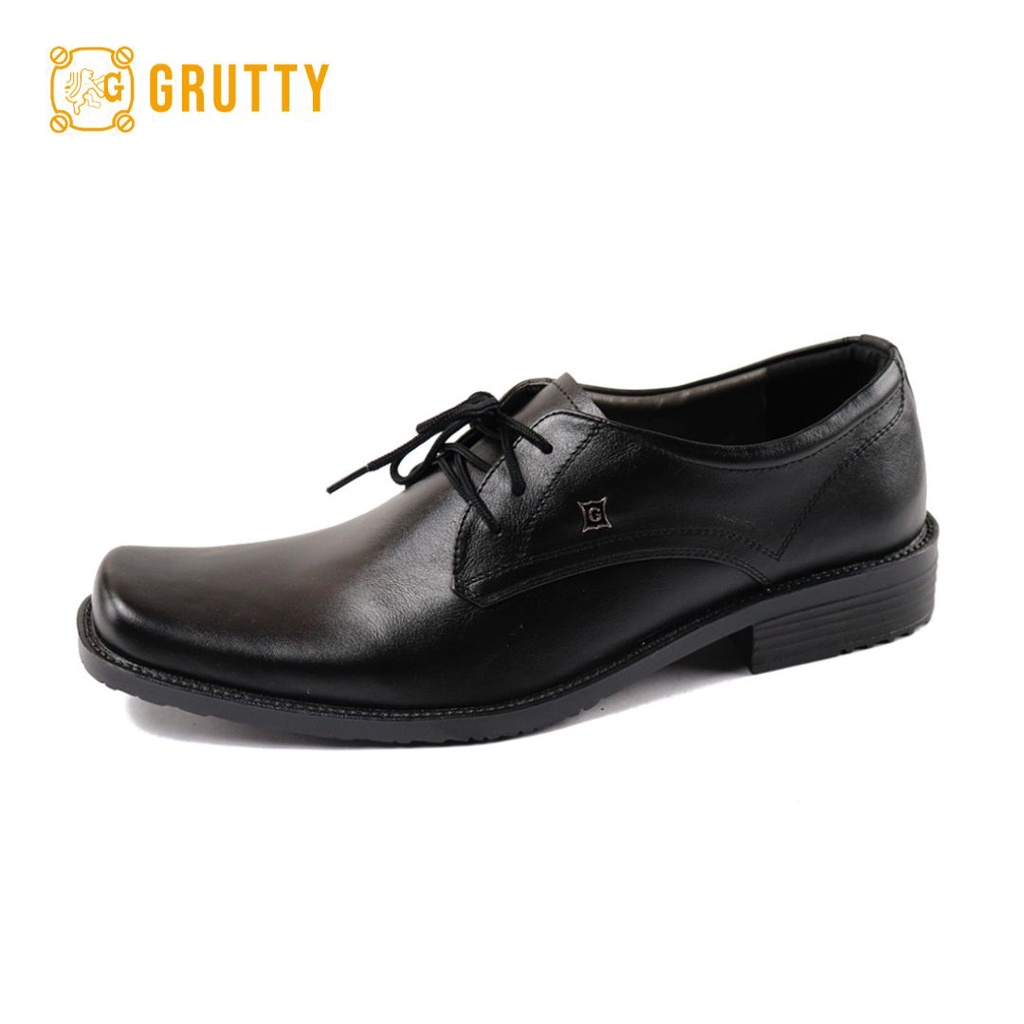 Sepatu Pria Pantofel Formal Sepatu Kerja Kulit Asli Model Tali GRUTTY AZ306 Hitam