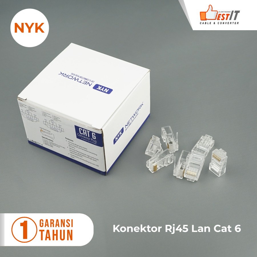 Konektor Rj45 Lan Cat 6 1Box isi 50pcs- Connector Rj45 Cat6 High Speed NYK