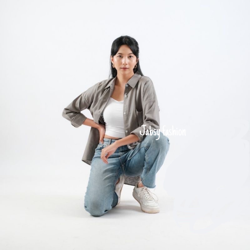 Kemeja Oversize Linen Wanita - Alea Shirt-Alea grey