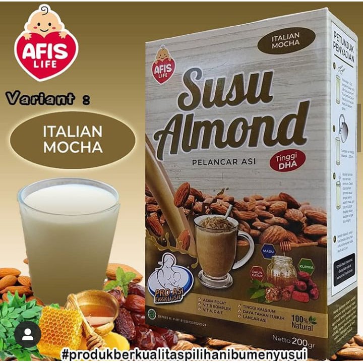 PROMO susu almond afis new launching pelancar asi / pengental asi / susu program hamil / susu almond pelancar asi / susu pelancar asi tinggi DHA 200 gram