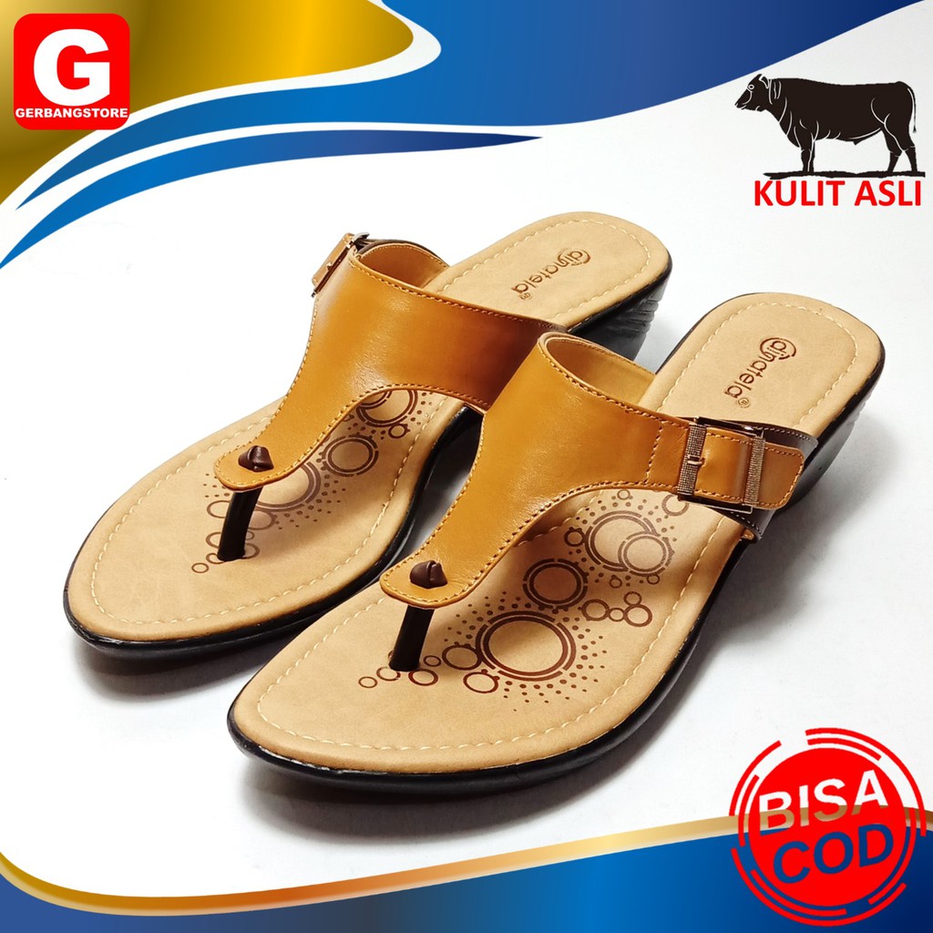 Sandal wanita kulit asli sapi hak 5 cm wedges [A 04]