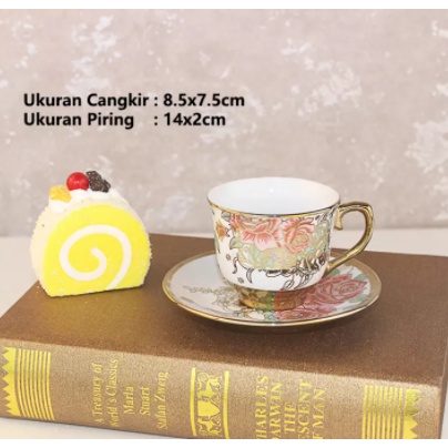 Cangkir Teh atau Kopi Keramik Motif Bunga Set isi 6pc Uk 8.5x7.5cm