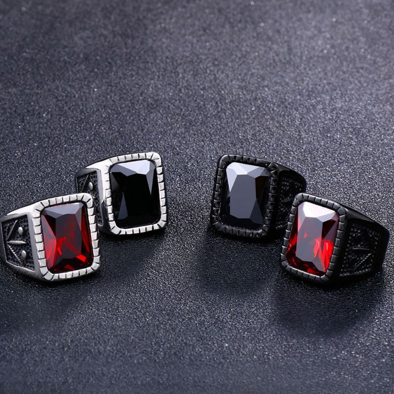 Cincin Pria Red Ruby Akik Merah Black Plated Titanium Stainless Steel Anti Karat High Polishing