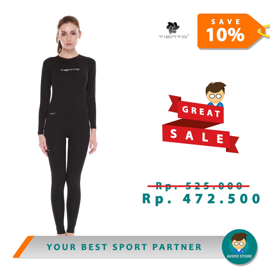 Tiento Pakaian Renang Wanita Wetsuit Basic Black Swimwear Jumpsuit Baju Renang Cewek Celana Diving