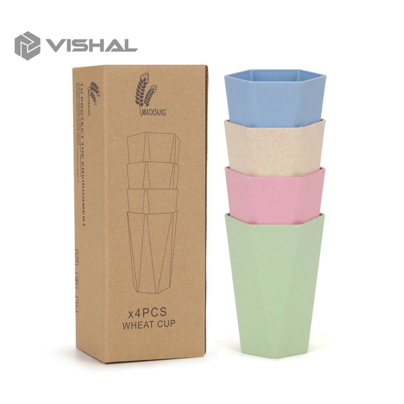 VISHAL Wheatstraw Cangkir Plastik Cup Warna Warni Set 4Pcs Wheat Water Fashion Water Toothbrush Cup