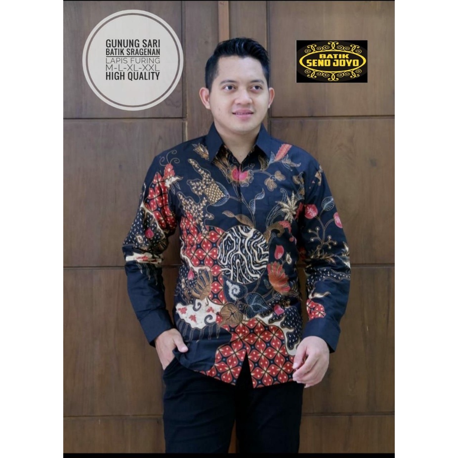 Kemeja Batik Eksklusif Warna Merah Hitam Batik Premium Terbaru Kemeja Batik Eksklusif GUNUNGSARI