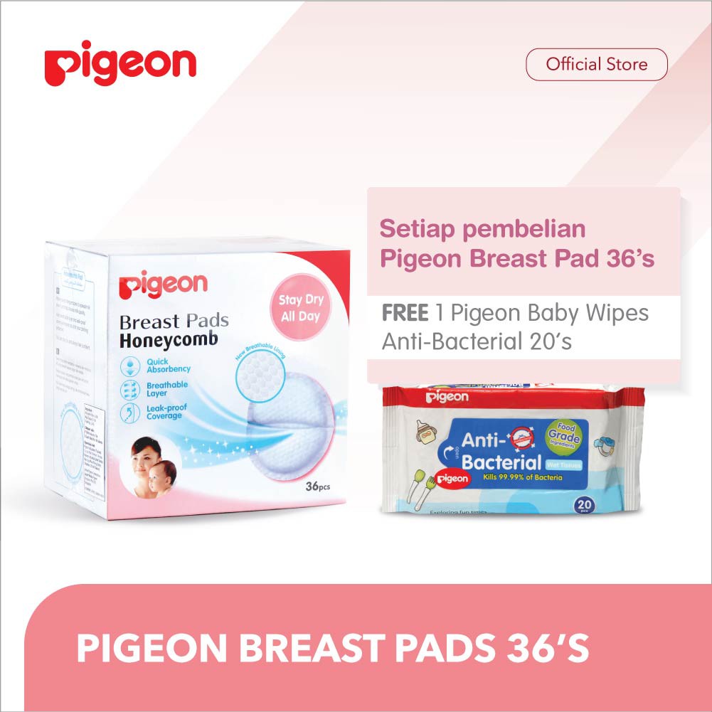 PIGEON Breast Pad 36'S Free Antibacterial Wet 20'S