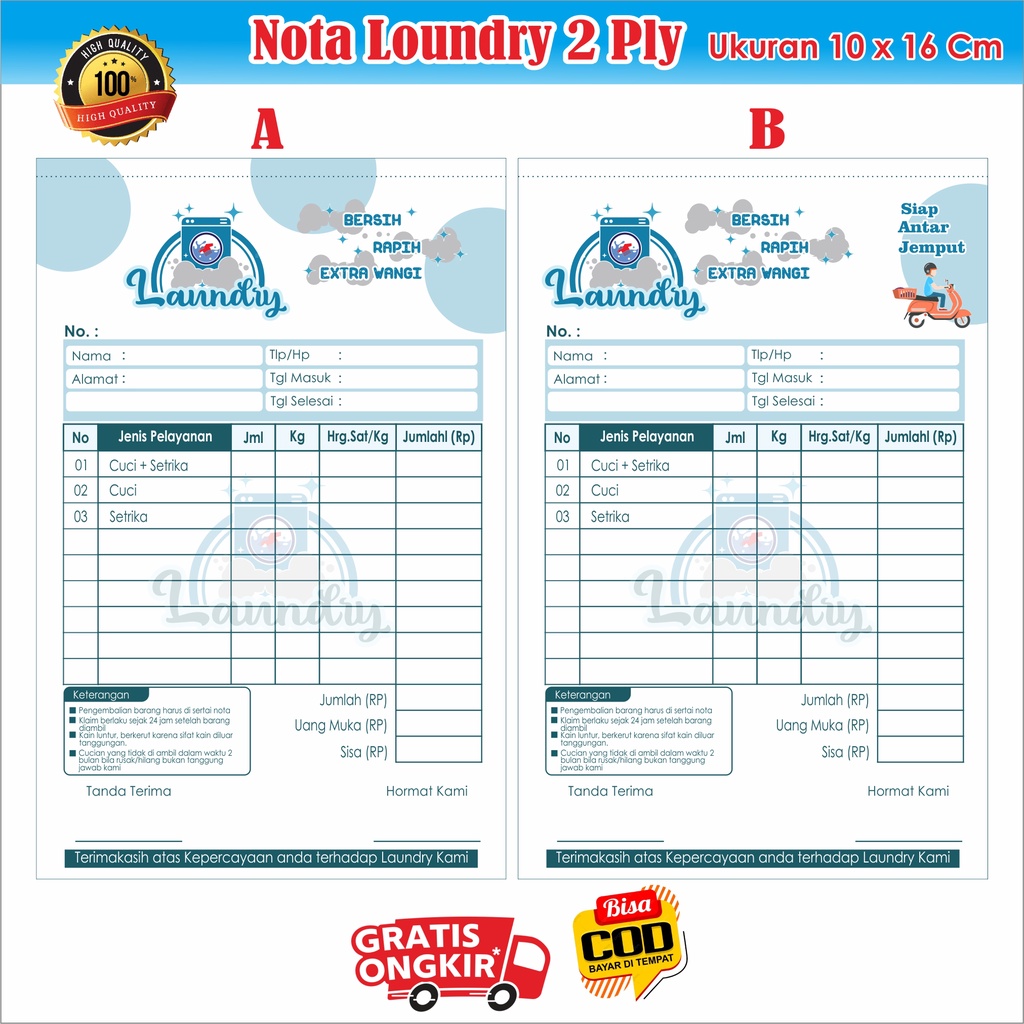 

NOTA LOUNDRY 2 RANGKAP UKURAN 10 X 16 CM ¼ FOLIO 2PLY | NOTA LOUNDRY MURAH NOTA 2 PLY NOTA LOUNDRY