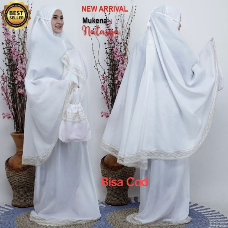 Mukena Katun Mikro Warna Putih Renda Gold