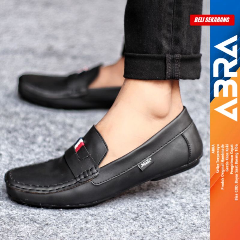 ABRA Sepatu Slip on Pria Santai Casual Formal Kulit Pu Kerja Hitam