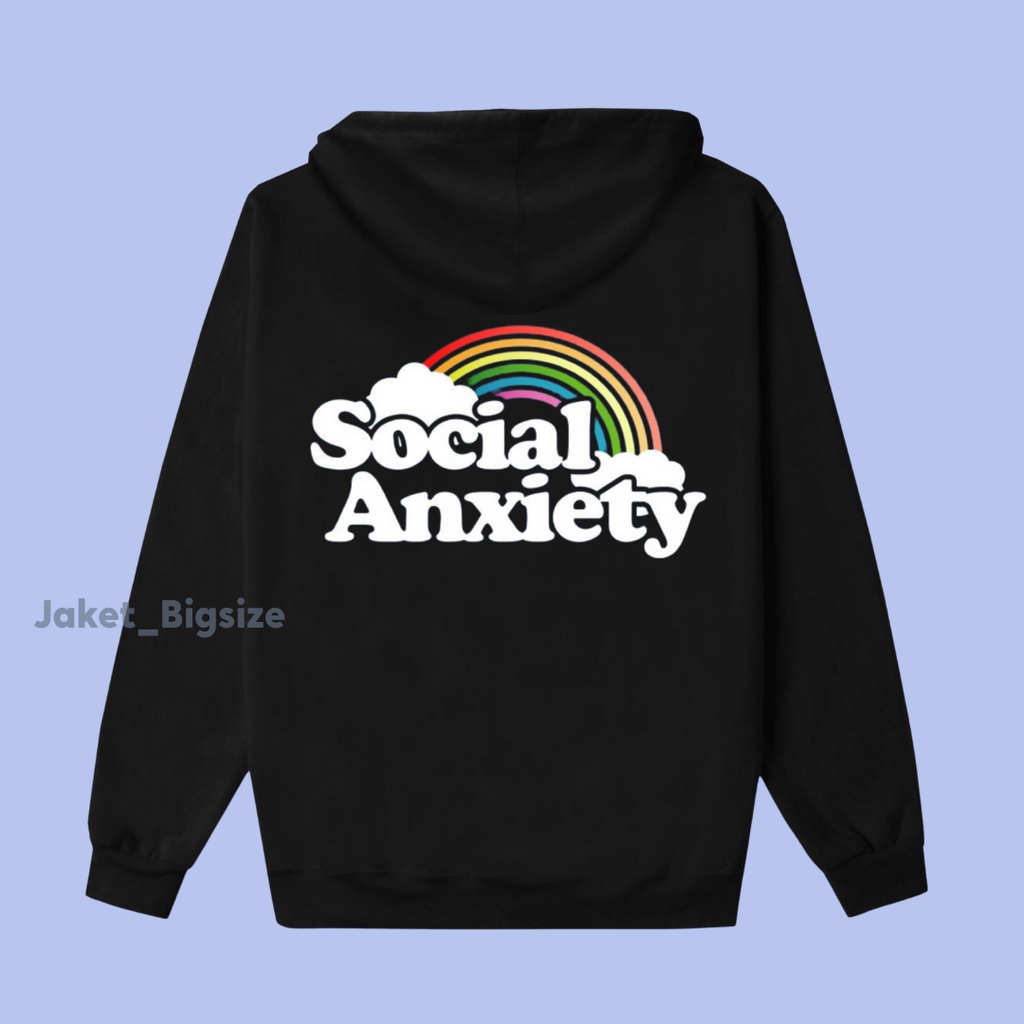 Jaket Hodie Hudi Social anxienty warna hitam jumbo bigsize wanita ukuran m l xl xxl xxxl xxxxl xxxxxl