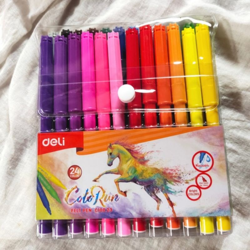 

GO DELI Spidol Warna Isi 12/18/24 pcs Deli EC10003/EC100013/EC10023 School Felt Pen/Spidol Warna-Felt Pen Washable 1.0mm 24C