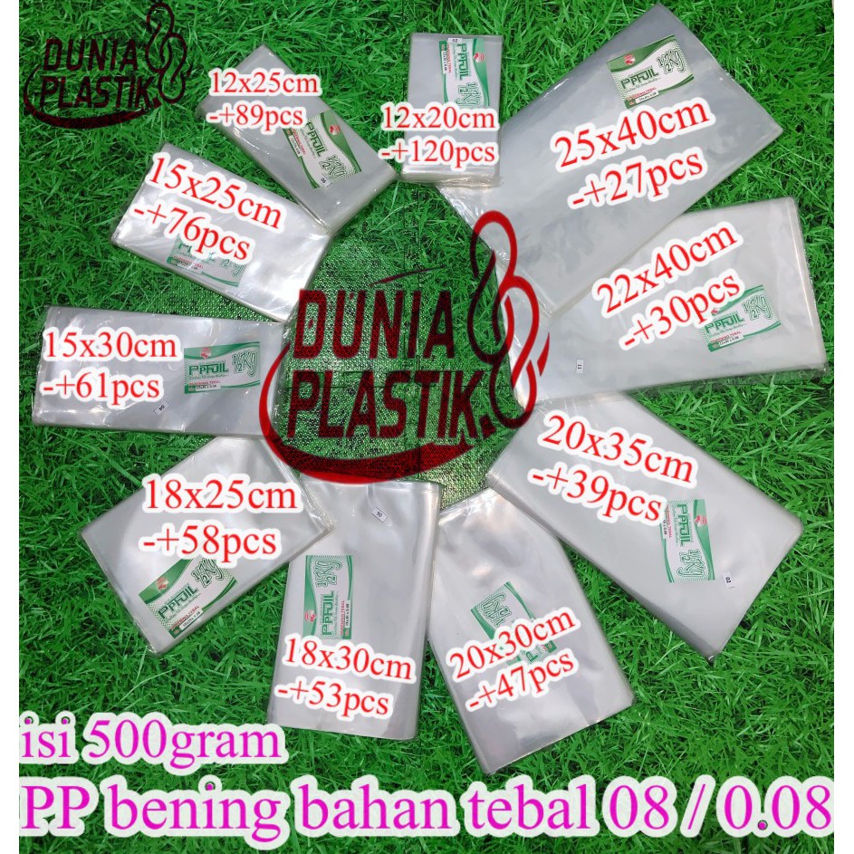 

isi500gr kantong plastik PP BENING bahan TEBAL 08 ketebalan kuat transparan kaku snack kerupuk ciki