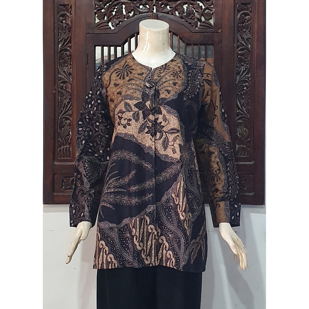 NEW Blouse ENAMOSA Atasan Kemeja Batik Wanita Blus Lengan Panjang Kancing Depan Motif Pekalongan -04-Hima