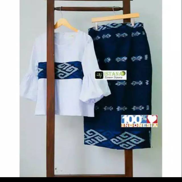 Setelan tenun motif toraja premium dongker white