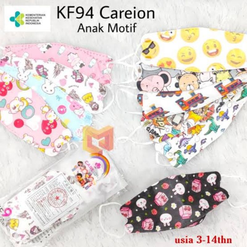 CAREION MASKER KF MOTIF KEMENKES anak 3-7 tahun kids dino