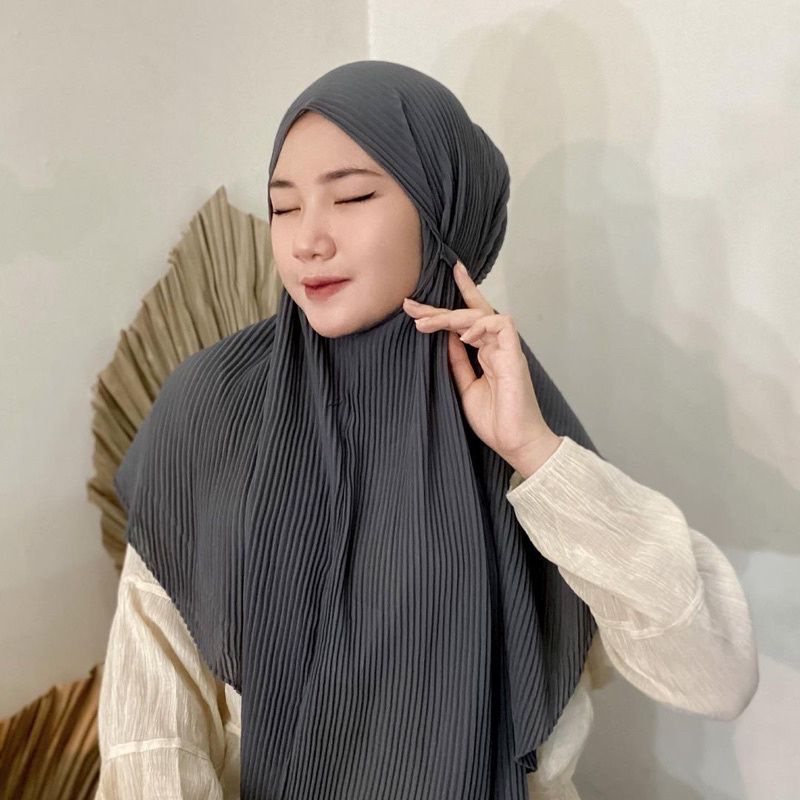 Hijab Instan - Bergo Plisket Full Lidi Ceruty Babydoll Premium Tali/Non Tali