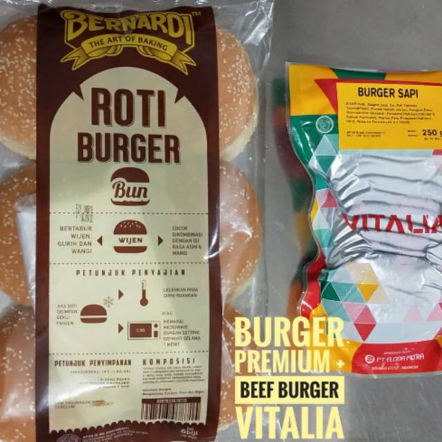 

Paket Burger Premium isi 6 + beef Vitalia isi 10