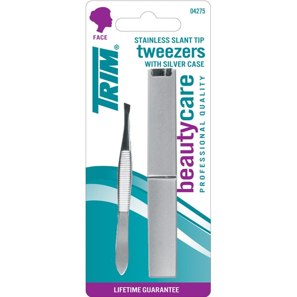 

TRIM Stainless Slant Tip Tweezers with Silver Case 5-27B