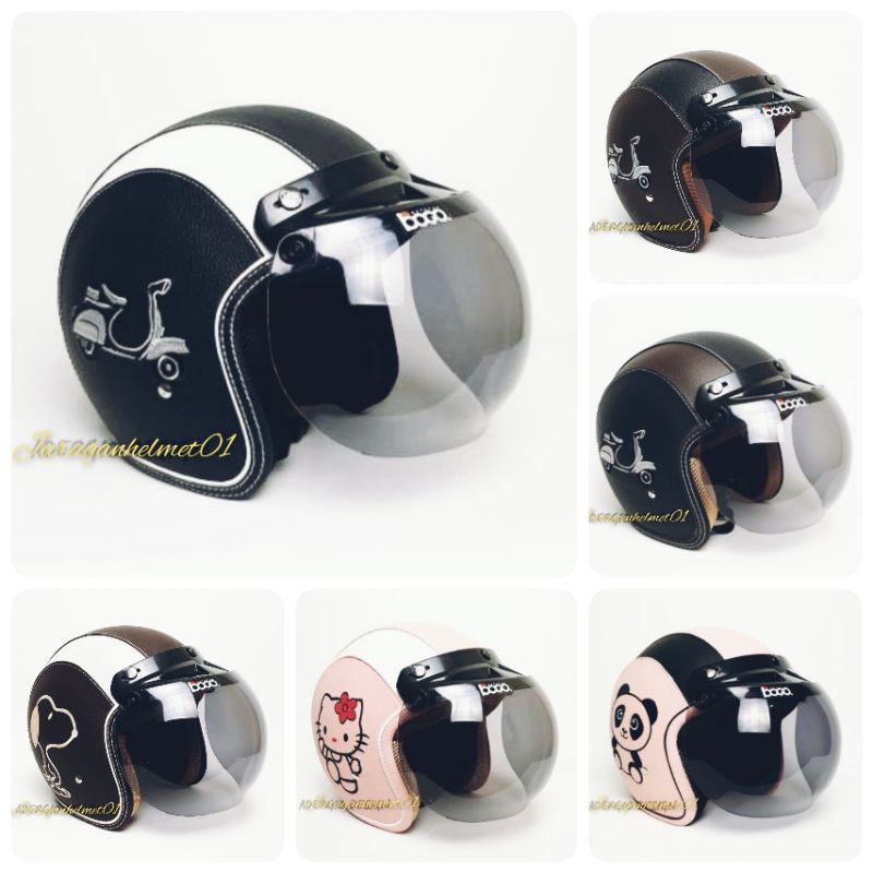 Helm Bogo Dewasa Kaca Bogo Ori Wanita Pria Full Leher SNI Karakter Kulit