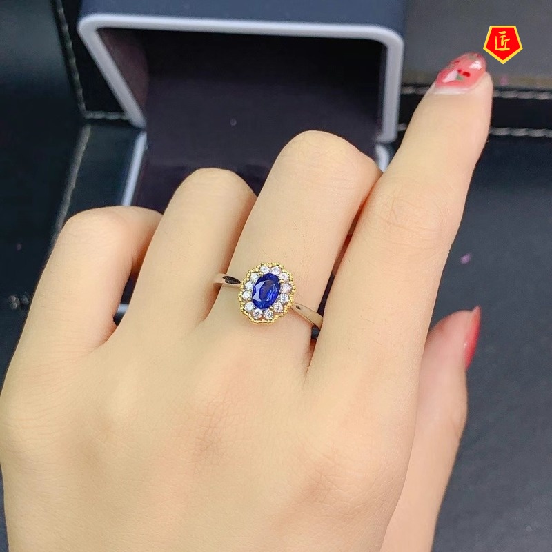 [Ready Stock]Simple Fashion Diamond Blue Colored Gems Ring