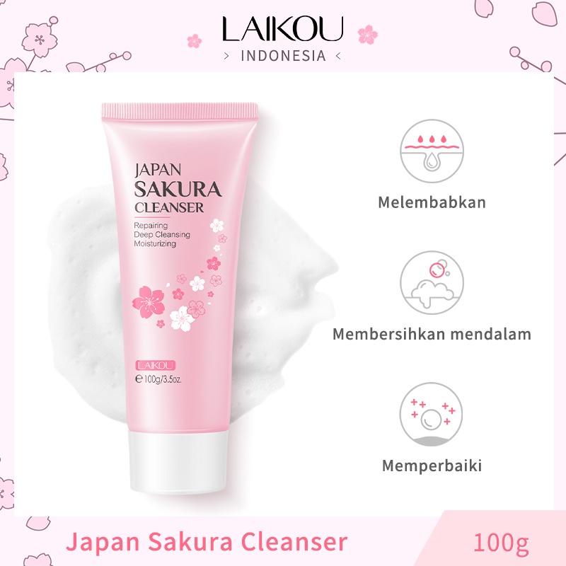 LAIKOU Sakura Pembersih Busa Mencerahkan Mengontrol Minyak Lembut Membersihkan Pori-pori 100g
