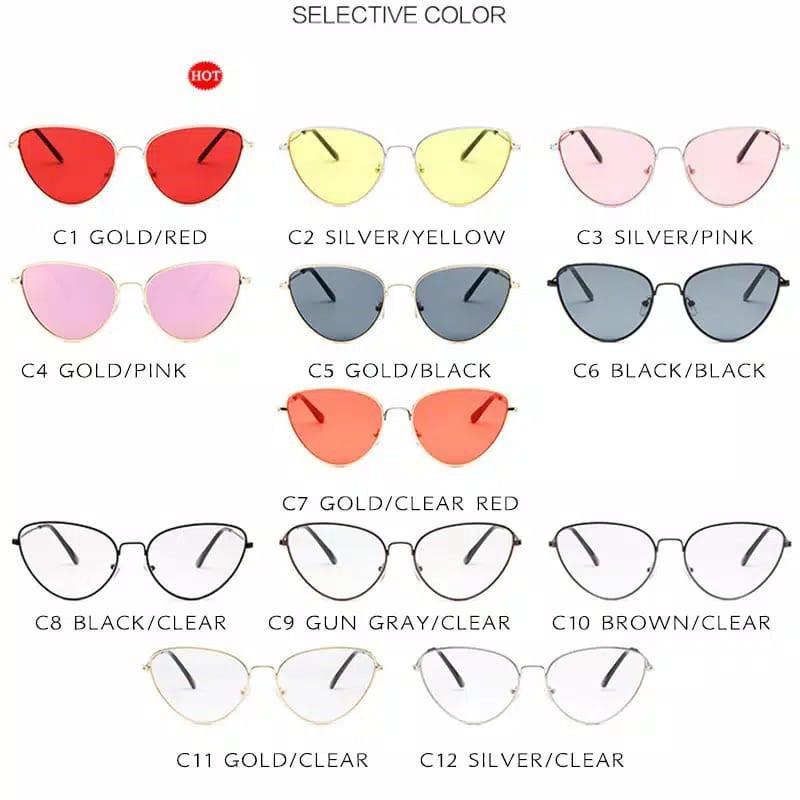 (COD) Kacamata Wanita Korean Fashion Cat Eyes Metal Women Eyewear SunGlasses MALL SHOPPING