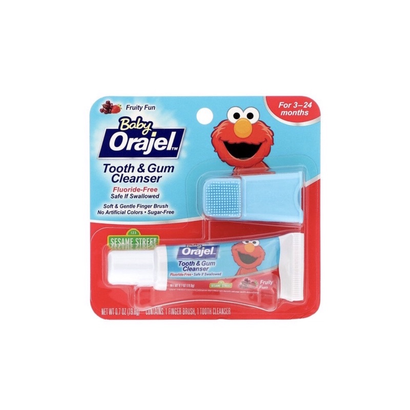 Baby Orajel Elmo Tooth &amp; Gum Cleanser Fluoride Free 3-24 bulan Fruity Fun 19.8gr