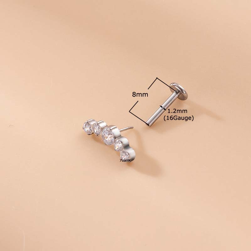 1pc Anting Tindik Bibir 16Gauge Bahan Stainless Steel Hias Zircon Untuk Wanita