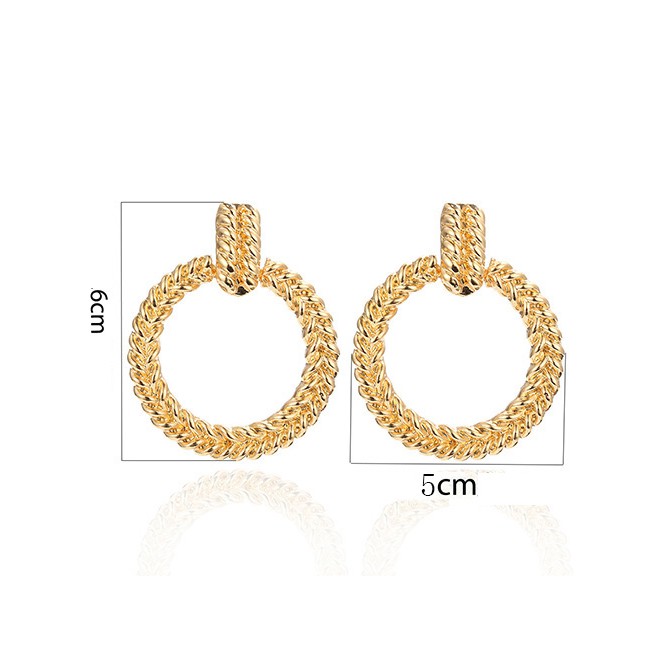 LRC Anting Tusuk Fashion Large Geometric Hollow Embossed Round Earrings F35804