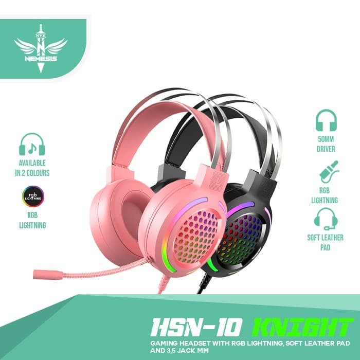 Headset gaming nyk nemesis wired audio 3.5mm Usb rgb with mic knight Hsn-10 Hs-n10 - Headphone