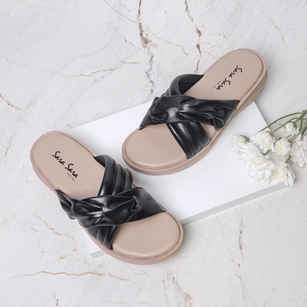 Sara Sara HALLE Sandal Wedges Wanita Kekinian Sendal Slop Hak Platform Cewek Casual Terbaru