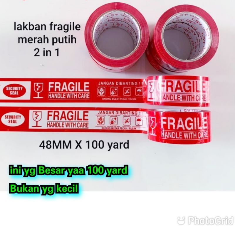 

Lakban fragile 100 yard Lakban FregilMerah putih 2 in 1 Isolasi jangan di Banting Isolasi Fragilerah