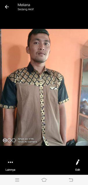 Risna Batik Hrb026 Kombinasi Batik Polos Warna M L Xl Pendek Batik Prada Pekalongan Masa Kini Keren