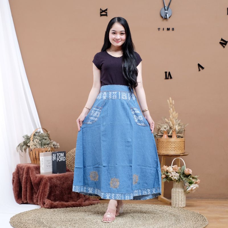 Toball - Rok Bordir Wanita / Rok Jeans Wanita Dewasa / Rok Panjang / Rok Bordir Cantik