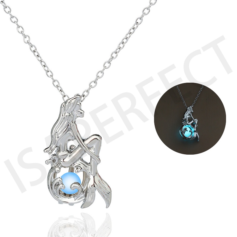 Eropa Dan Amerika Hollow Liontin Mermaid Luminous Luminous Kalung Halloween Kreatif Kalung Fashion Aksesoris